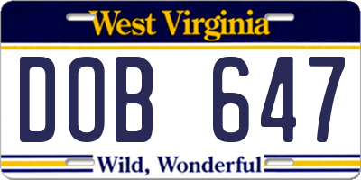 WV license plate DOB647