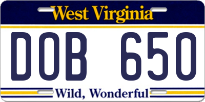 WV license plate DOB650