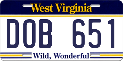 WV license plate DOB651