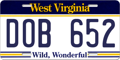 WV license plate DOB652