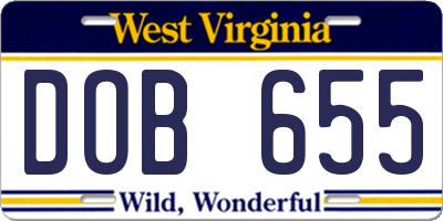 WV license plate DOB655