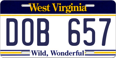 WV license plate DOB657