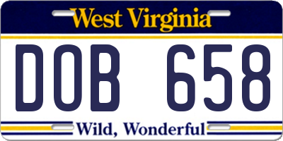 WV license plate DOB658