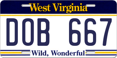 WV license plate DOB667