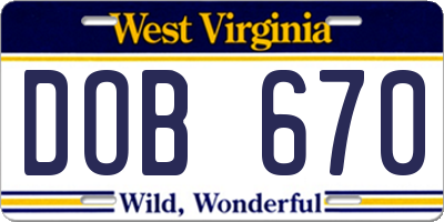WV license plate DOB670