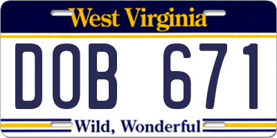 WV license plate DOB671
