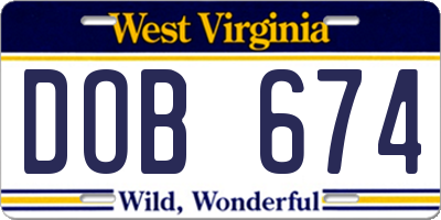 WV license plate DOB674