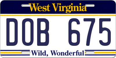 WV license plate DOB675