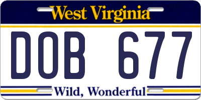 WV license plate DOB677