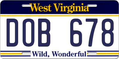 WV license plate DOB678