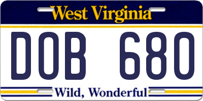 WV license plate DOB680