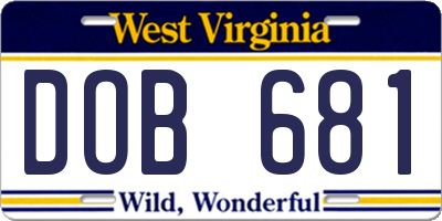 WV license plate DOB681