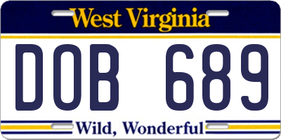 WV license plate DOB689