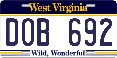 WV license plate DOB692
