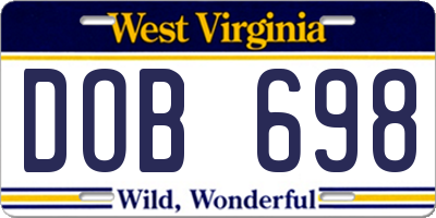 WV license plate DOB698