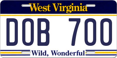 WV license plate DOB700