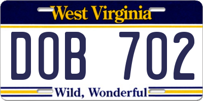 WV license plate DOB702