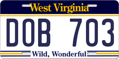 WV license plate DOB703