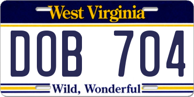 WV license plate DOB704