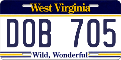 WV license plate DOB705