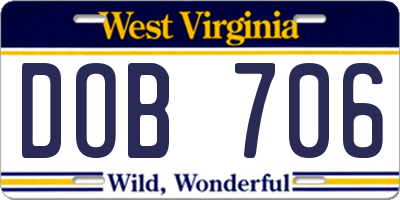 WV license plate DOB706
