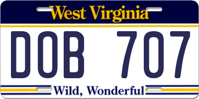 WV license plate DOB707