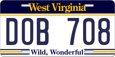 WV license plate DOB708