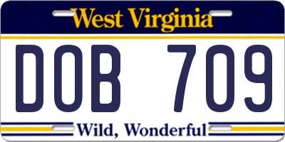 WV license plate DOB709