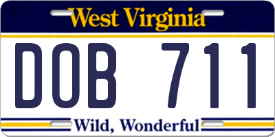 WV license plate DOB711