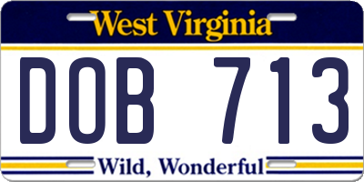 WV license plate DOB713