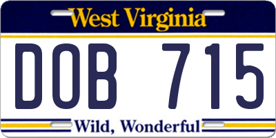 WV license plate DOB715