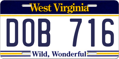 WV license plate DOB716