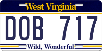 WV license plate DOB717