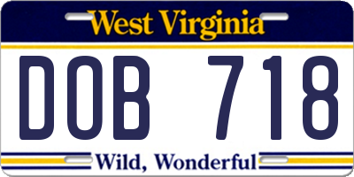 WV license plate DOB718