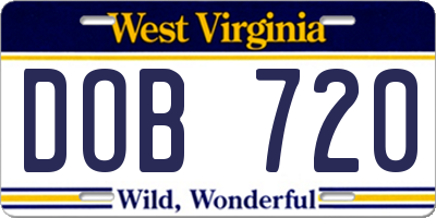 WV license plate DOB720