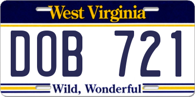 WV license plate DOB721