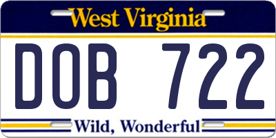 WV license plate DOB722