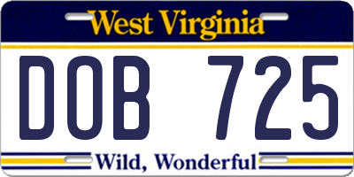 WV license plate DOB725