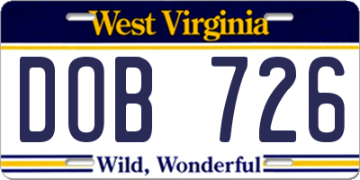 WV license plate DOB726