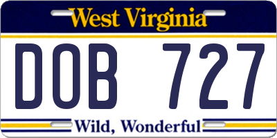 WV license plate DOB727