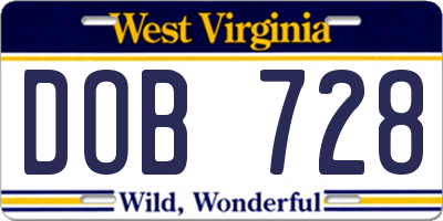 WV license plate DOB728