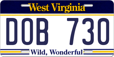 WV license plate DOB730