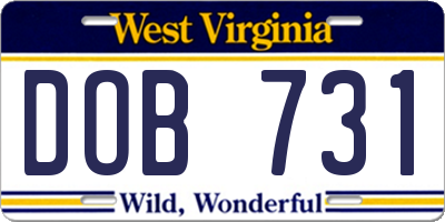 WV license plate DOB731