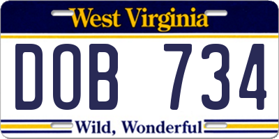 WV license plate DOB734