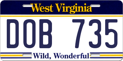 WV license plate DOB735