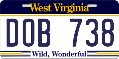 WV license plate DOB738