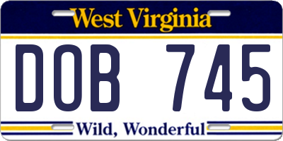 WV license plate DOB745