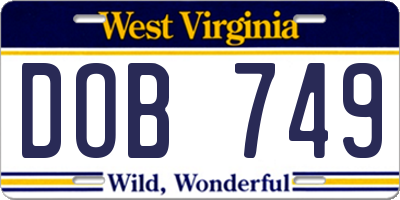 WV license plate DOB749
