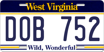 WV license plate DOB752