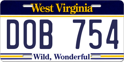 WV license plate DOB754